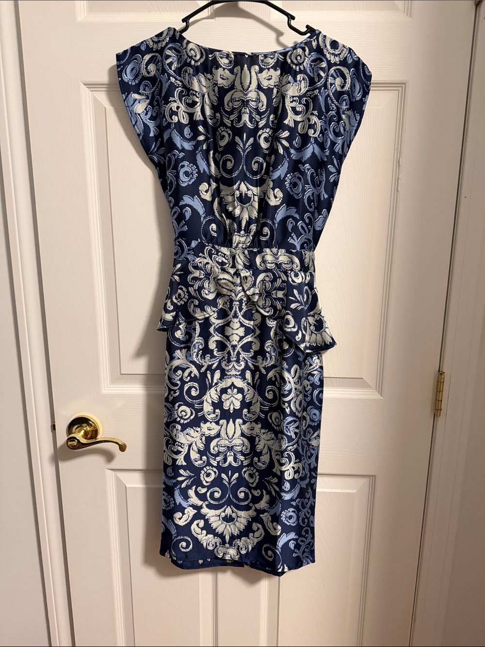 Dorothy Perkins Navy and Cream Baroque Peplum Midi Dress